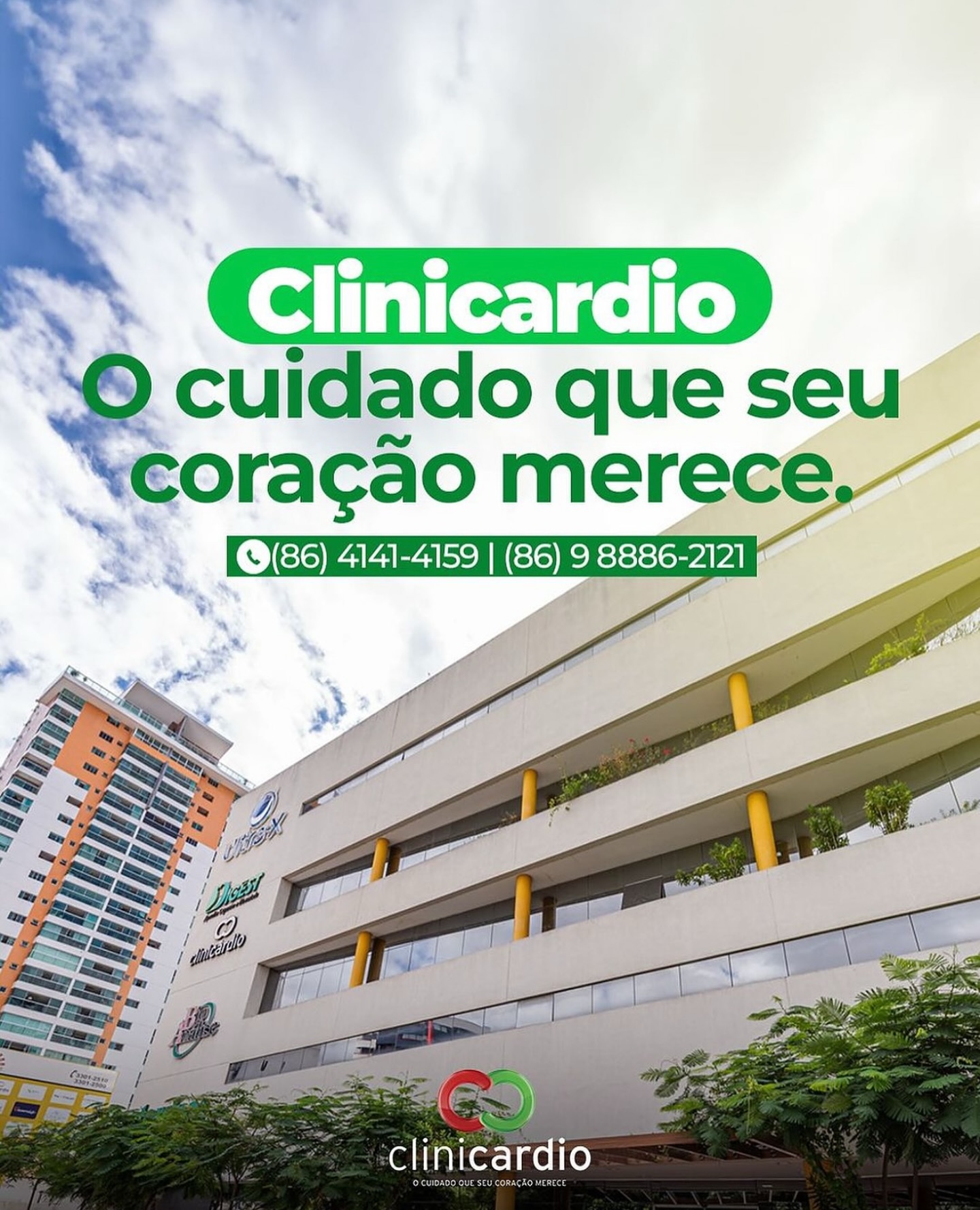 Clinicardio — fachada da unidade e canais de contato